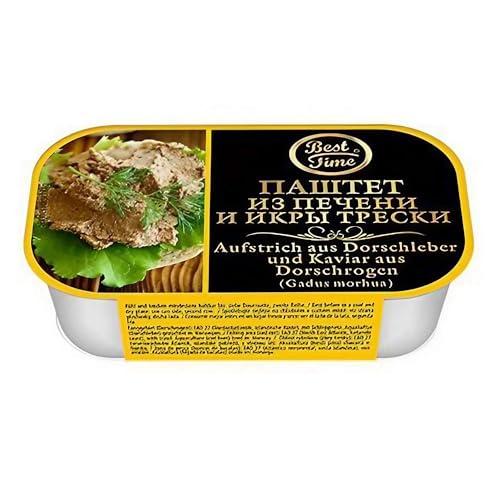 Best Time - Spalmabile per pane in fegato di merluzzo e caviale, confezione da 3 (3 x 120 g)