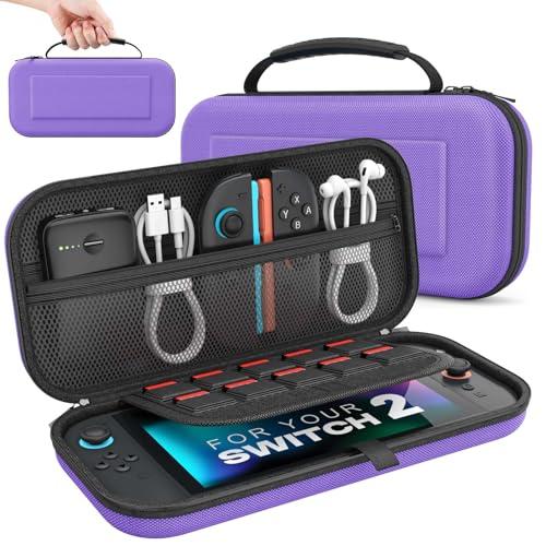 MoKo Custodia per Nintendo Switch 2 2025, Custodia da Viaggio Rigida Protettiva Portatile per Switch 2 Console Accessori, Cover di Grande Capacità con 10 Slot per Cartucce e Tasche, Viola