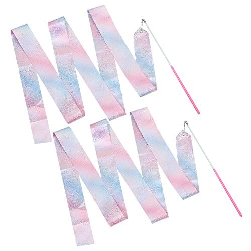 QUIIEOSKIA 2 Nastri da Ballo, 2 Meter Nastro per Ginnastica Ritmica, Bacchetta Nastro da Ballo Ginnastica Ritmica con Impugnatura Antiscivolo, per Bambine Artistica Danza
