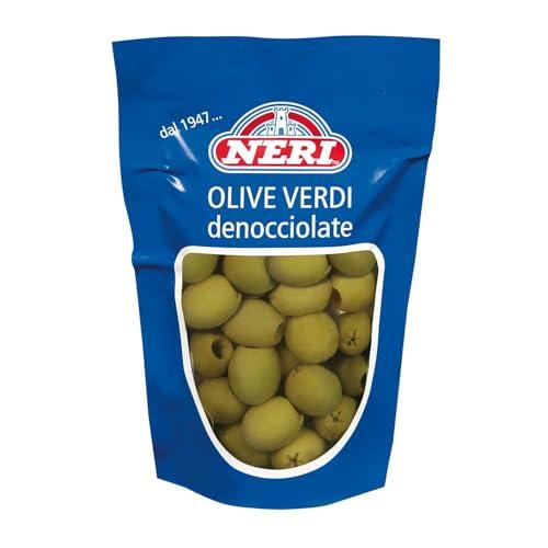 Neri Sottoli - Olive Verdi Denocciolate - Ideali come Condimento per Primi e Secondi piatti, Insalate e come Antipasto - Sapore Delicato e Gustoso - confezione da 185 g