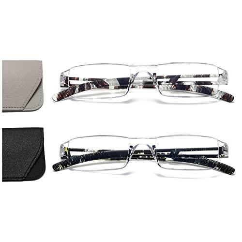 Hubeye 2 Paia Occhiali da lettura Ultraleggeri Montatura Trasparente Anti luce blu con Custodia in Pelle per Uomo e Donna 1.50
