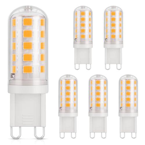 DiCUNO Lampadina LED G9 3W, 410lm, Equivalente 30W alogeno, Bianco caldo 2700K, 220-240V, CRI 85, NON dimmerabile, Risparmio energetico, Base in ceramica, Base standard G9, 6 Pezzi