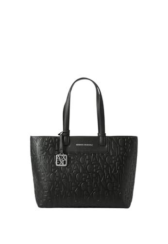 Armani Exchange Liz Patent Embossed Logo Texture, Borsa per la Spesa Donna, Nero, Taglia Unica