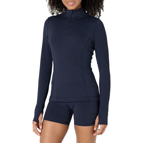 Amazon Essentials Giacca Pullover a Maniche Lunghe Tecnica in FormFlex Morbidissimo, Zip a un Quarto, Vestibilità Aderente Donna, Blu Marino, L
