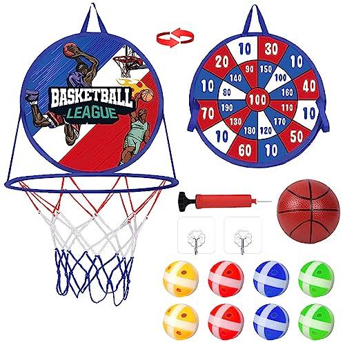 Canestro Basket con Bersaglio Freccette Set per Bambini,2 in 1 Giochi Freccette e Mini Giocattolo da Basket, Giochi Sportivo Pieghevole per Interni ed Esterni per Bambini Ragazzi Ragazze Regalo