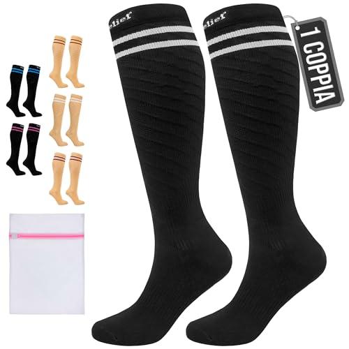 360 Relief Calze Compressione Graduata Classe 1 Donna e Uomo - 15-20 mmHg Gambaletti Compressione per Aereo, Circolazione, Infermiera, Running, Sports - Calzini Compressione L/XL Nero