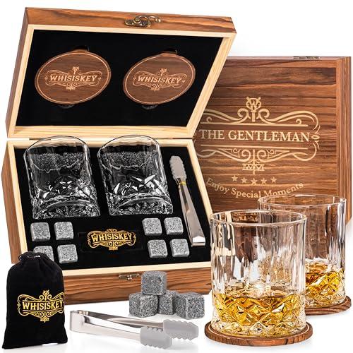 Whisiskey Set Bicchieri da Whisky - Set Whisky Regalo - Idee Regalo Uomo Compleanno - Scatola Regalo, 2 Bicchieri da Whisky x 310ML, 4 Cubetti di Ghiaccio Riutilizzabili, Accessori