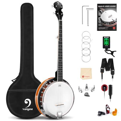 Vangoa Banjo a 5 corde con Remo Testa Chiusa Indietro Solida Banjo con Kit per Principianti, Accordatore, Cinghia, Pick up, Archi, Plettri e Borsa