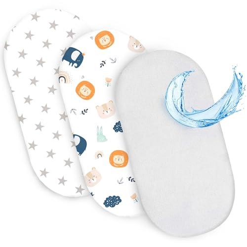 Lenzuola con angoli per passeggino Set di 3: 35x75 cm - 2 lenzuola + 1 coprimaterasso impermeabile - Accessori per lettino per culla co-sleeping carrozzina 35 x 73