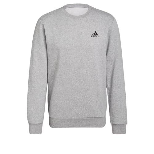 adidas Feelcozy Essentials Fleece Sweatshirt, Felpa Uomo, Medium Grey Heather/Black, S