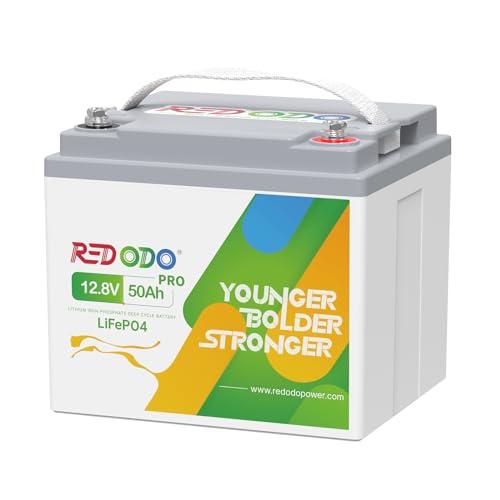 Redodo 12V 50Ah Batteria Litio,Batteria LiFePO4 Capacità 50Ah per Alimentare Vari Dispositivi,4000+ Cicli Profondi e Vita di 10 Anni per Trolling Motor, Sistemi Solari, Campeggio e Pesca