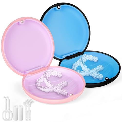 flintronic 2PCS Porta Apparecchio Denti, Contenitore per Protesi Dentarie, Resistente e Facile da Pulire, per Aligner(Nero+Rosa)