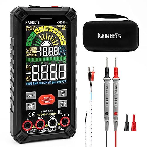 KAIWEETS Multimetro Digitale Intelligente Ricaricabile 10000 conteggi TRMS, Multimetro Tester con Auto Gamma, Misura Tensione Corrente Resistenza Continuità Ciclo di lavoro Capacità Frequenza, ecc.