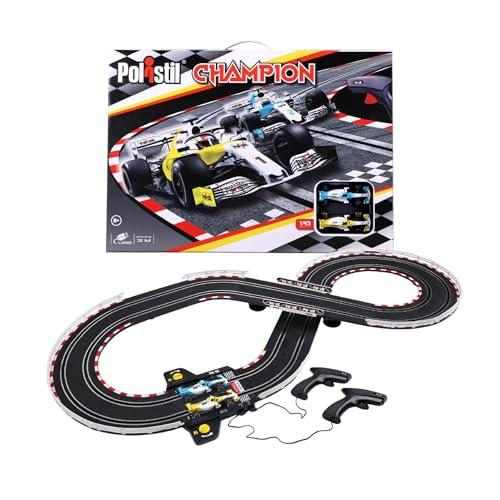 POLISTIL CHAMPION - Pista Elettrica con 2 Slot Car da Corsa in Scala 1:43, Tracciato Lungo 3,08m, Set con Accessori Completi, Licenze Ufficiali, Età Consigliata 8+ Anni