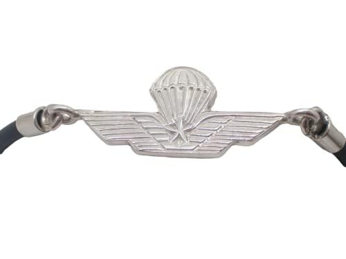 Paracadutisti : Braccialetto in Argento 925 e Caucciù - Bracciale con Simbolo dei Parà - Brevetto - Fregio - Stemma -