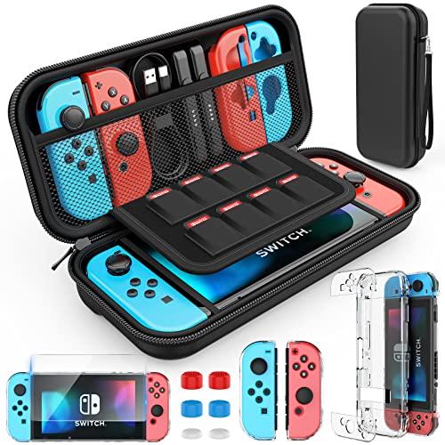 HEYSTOP Custodia per Nintendo Switch, Cover trasparente con Pellicole Protettive/Thumb Grips Console Accessori