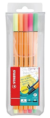 Stabilo Fineliner point 88 NEON - Astuccio da 5 - Colori NEON assortiti