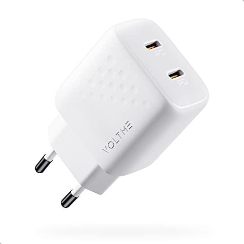 VOLTME Caricatore USB C Doppio Porta 35W Bianca, Caricatore Tipo C Rapido GaN PD 3.0 & PPS, Spina USB C Ricarica Rapida Presa USB C Adattatore per iPhone 14/13/12, Ipad, Macbook Air, Galaxy S21