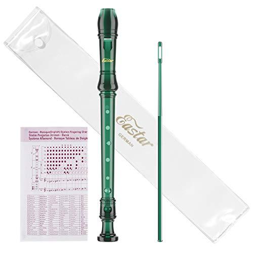 Eastar Flauto a becco soprano per principianti bambini, flauto a becco tedesco in la, ABS, a 3 pezzi, con set di pulizia, borsa di cotone, tabella delle dita, verde scuro, ERS-1GG