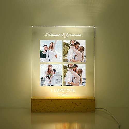 Jeweidea Lampada da notte per camera con foto personalizzata per coppie con incisione Nome Lampada a forma di cuore 3D per amante Fidanzata Anniversario di matrimonio Luce decorativa