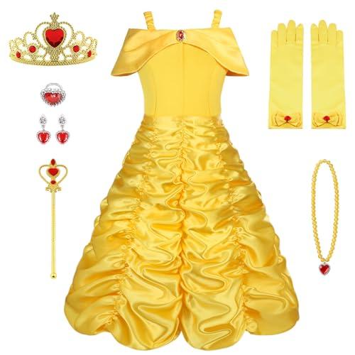 Vicloon Elsa Costume Ragazze Principessa, Principessa Belle Costume, Vestito da Festa di Compleanno, Elsa Vestito Set da Principessa Corona e Bacchetta, Cosplay Party Halloween