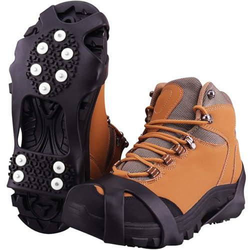Fesoar ramponi per scarponi, Ice Tacchetti Trazione Antiscivolo su Scarpe/Stivali 10 Borchie Neve Ghiaccio Ramponi Tacchetti Spikes (M)