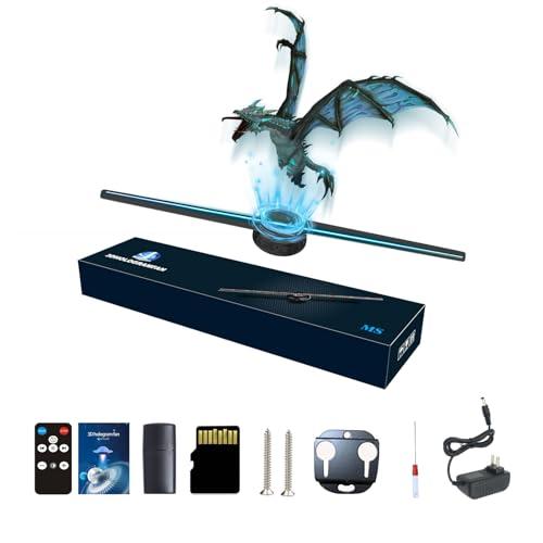 Missyou Proiettore di visualizzazione dell'ologramma 3D, 42CM 2 Lame 224 chip Luminose Macchina pubblicitaria di proiezione olografica tridimensionale ad alta definizione per Android WiFi (nero)
