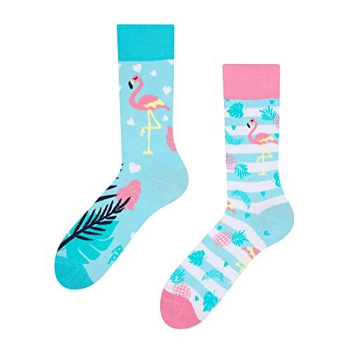 Dedoles Calzini Unisex Donna Uomo & Bambini Calze Cotone con tanti Design divertenti sinistra destra diversi, colore: Blu, disegno: Passione Fenicotteri, taglia: 39-42