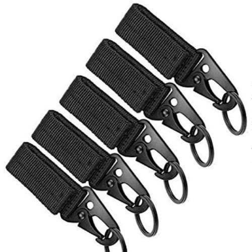 TANCUDER 5 Pcs Portachiavi Tattico in Nylon Resistente Moschetto Tattico con Cintura Appesa Portachiavi con Moschettone Multifunzionale per Zaino Campeggio Escursione (Nero)