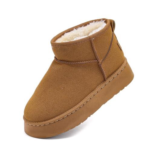 YUHITYGZGS Stivaletti Donna Invernali, Comode Caldo Pelliccia Stivali Da Neve, Moda Breve Marroni Scarpe Stivaletti Stivali Scarponcini Tronchetti Stivaletto Boots Giardini per Esterni