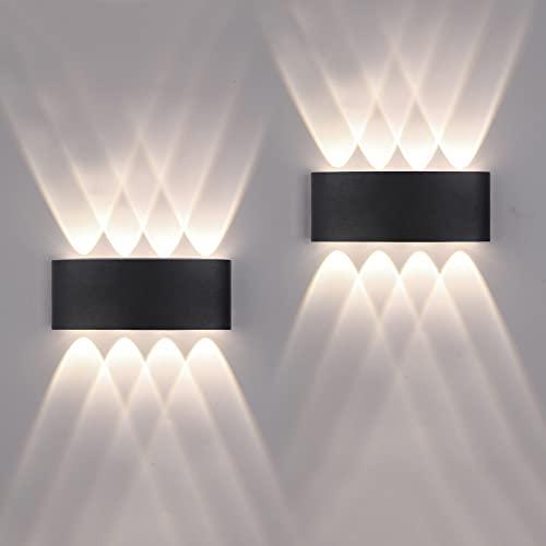 2 Pack Lampada da Parete Esterno/Interno LED Applique da Esterni 16W 1600LM Up Down Lampada da Parete IP65 Impermeabile Moderno Lampade Muro Alluminio Bagliore su e giù (Nero 4500K luce naturale)