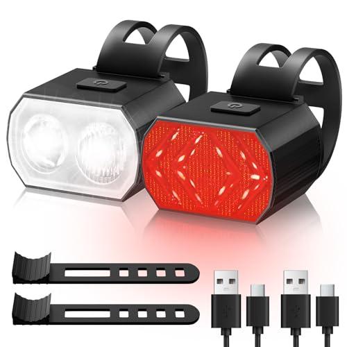 Blendura Luci Bicicletta LED, Luci Bici Ricaricabili USB IPX6 6+6 Modalità Luce per Bicicletta Anteriore e Posteriore per I'equitazione Notturna, Campeggio