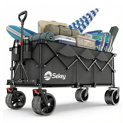 Sekey XXXL Carrello Spiaggia Ruote Grandi 300L 200KG, Carrello Pieghevole con Ruote Extra Larghe 17x10 cm a Tutti i Terreni, Brevettato Pieghevole da QUATTRO Direzioni SE4013, Grigio