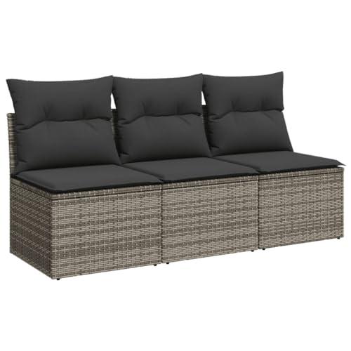 vidaXL Divano da Giardino con Cuscini 3 Posti Grigio in Polyrattan