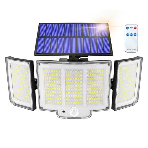 Faretto LED Da Esterno Solare 348LED Faro Led Esterno Con Pannello Solare Con Accumulatore 270° Luci Solari Da Giardino 3 Modalità Faretti Solari a LED Da Esterno Lampione