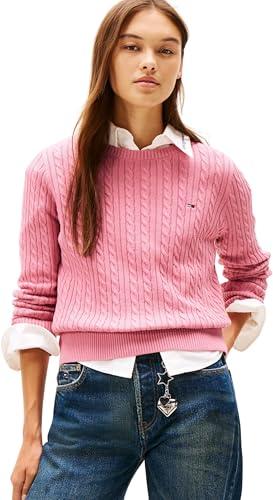 Tommy Jeans Donna Pullover Cable Essential Motivo a Trecce, Rosa (Mystic Pink), M
