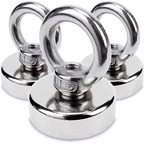 Sensei 3 pezzi Magnete ad anello al neodimio Ø25 x H32 mm, magnete extra forte con struttura in acciaio, capacità di carico 20 kg, magnete con occhiello