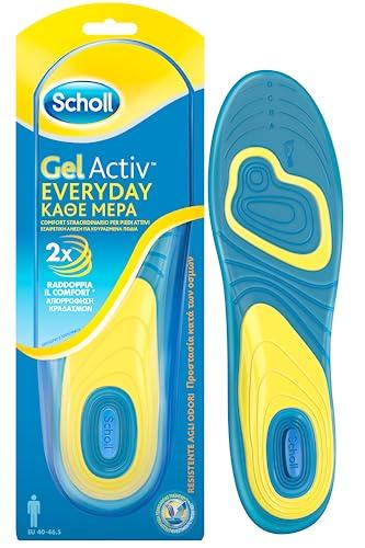 Scholl Solette Gel Activ Everyday, Solette per Scarpe ad Uso Quotidiano per Uomo con Tecnologia Antiodore, Garantiscono Ammortizzazione e Assorbimento degli Urti, Misura 40-46.5, Confezione da 1 Paio