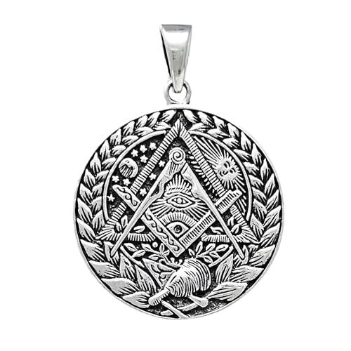 TreasureBay Ciondolo Occhio di Horus in Argento 925 - Pendente Massonico con Squadra e Compasso - Simbolo Egizio e Masonic Past Master