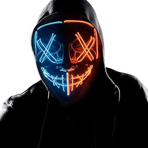 Wlevzzor Maschera Halloween LED Spaventosa, Maschera Neon Illuminata per Cosplay, Filo EL per Adulti e Bambini, Per Feste, Eventi e Regali di Halloween (Blu ghiaccio rosa)