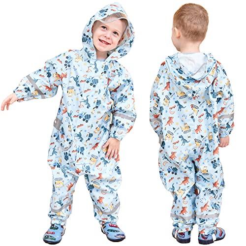 Fewlby Tuta Impermeabile Bambini Tuta Pioggia Bambina Antipioggia con Cappuccio Poncho Impermeabile Ragazze Ragazzi Giacche da Pioggia con Cappello Trasparente per 1-3 Anni