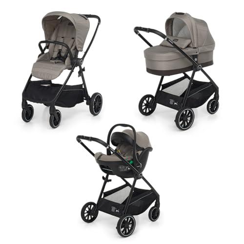Foppapedretti Trio Divo I-Size, Sistema Modulare Combinato per Bambini, Navicella Passeggino e Seggiolino auto I-Size, Chiusura Self Standing, conforme ECE R129, Maneggevole Compatto Leggero, Nut