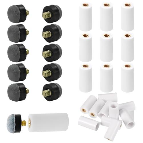 KIRZAX 15 pezzi di testa della stecca da biliardo di ricambio con ghiera grigia da 12 mm, punta per la riparazione della stecca da biliardo, set di accessori per stecche da biliardo