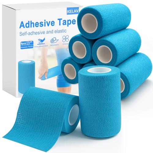 kelav 8 Rotoli Benda Elastica Bendaggio Adesiva Coesiva,Benda Elastica Autoadesiva Bende Elastiche per Bendaggio Sportivo Non Tessuto,Autoadesivo Salvapelle per Pet Vet Wrap,Mani,Piedi,Ginocchia-Blu
