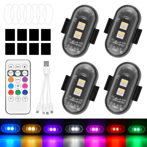 4 pezzi auto telecomando flash luci stroboscopiche luci a LED stroboscopiche a 7 colori, luci anti-collisione, luce flash con telecomando, per auto, drone, camion, moto, bicicletta