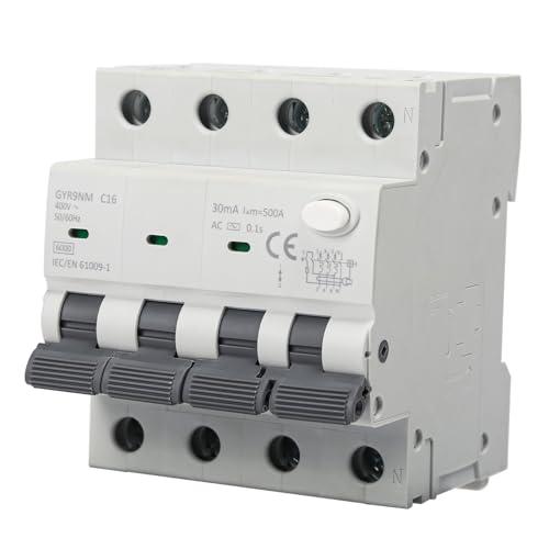 Interruttore Magnetotermico Differenziale 16A 30MA 3P+N Salvavita RCBO 6KA MCB corrente di errore AC 400V con protezione da sovraccarico e cortocircuito montaggio su guida DIN.