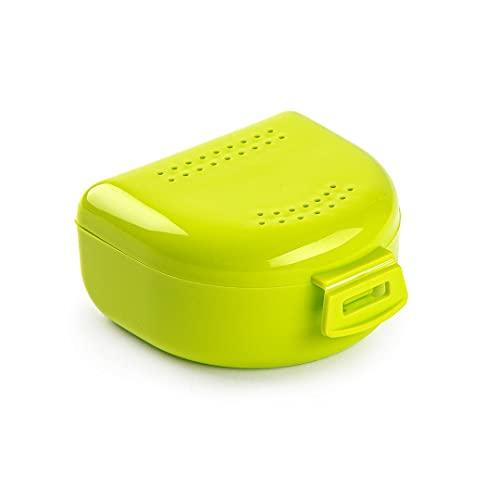 Scatola per Apparecchio Denti, Bite e Dentiere - Custodia Traspirante con Fori di Sfiato - Portatile, Resistente e Facile da Pulire - 80x80x35mm - Porta Bite Dentale in Plastica - Verde Lime.
