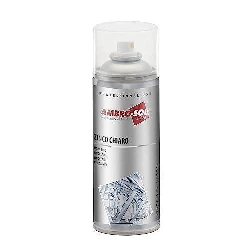 Ambro-Sol Z350 Zinco Chiaro Spray, Ideale per Ritoccare, Rifinire e Riparare con una Finitura Color Grigio Chiaro Superfici Metalliche, Bomboletta in Banda Stagnata Riciclabile all'Infinito da 400 ml