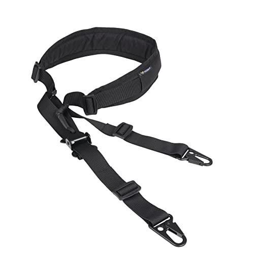 IDOGEAR Cinghia per Fucile 2 Punto fionda tradizionale imbracature Cinghia Bipunto con Regolatore di lunghezza ispessito spallacci Ganci in metallo (Black)