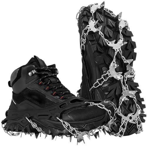 HOSLAFON Ramponi per scarpe, 32 punte, ramponi da neve e ghiaccio, ramponi in acciaio inossidabile per escursioni a piedi